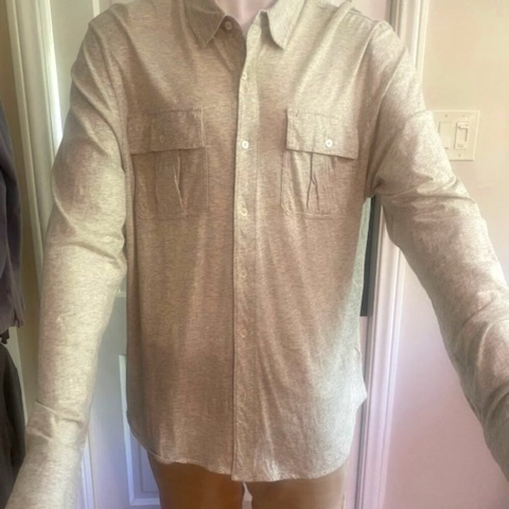 Men's James Perse Pocket Button Down Tan T Shirt 4/XL